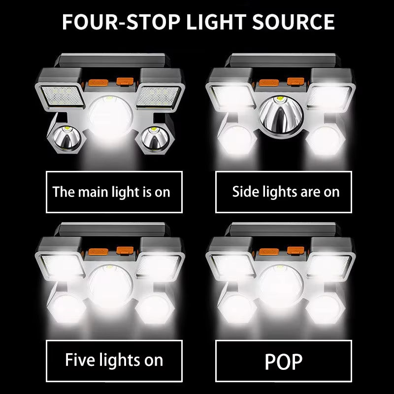 USB Rechargeable Headlamp Portable 5LED Headlight Built in Battery Torch Portable Working Light Fishing Camping Head Light for T