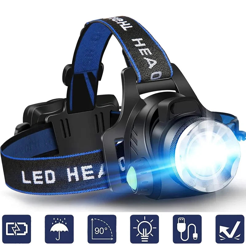 Powerful LED Induction Headlamp Use18650 Rechargeable Battery Headlight Aluminium Outdoor Camping Lamp High Lumen Head Torch