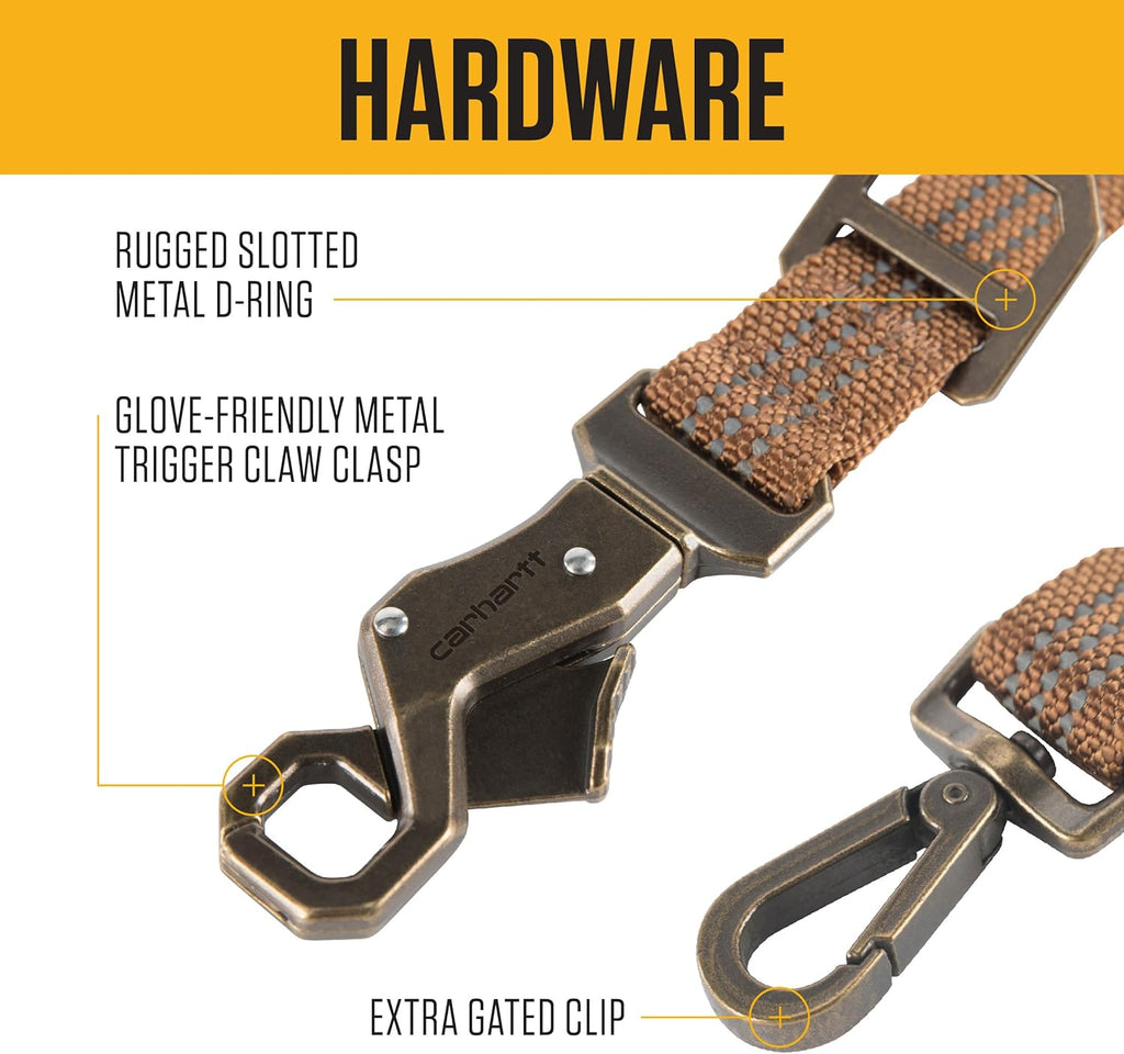 Carhartt Pet Durable Nylon Webbing Leashes for Dogs, Reflective Stitching for Visibility, Carhartt Brown (Nylon Webbing), Large