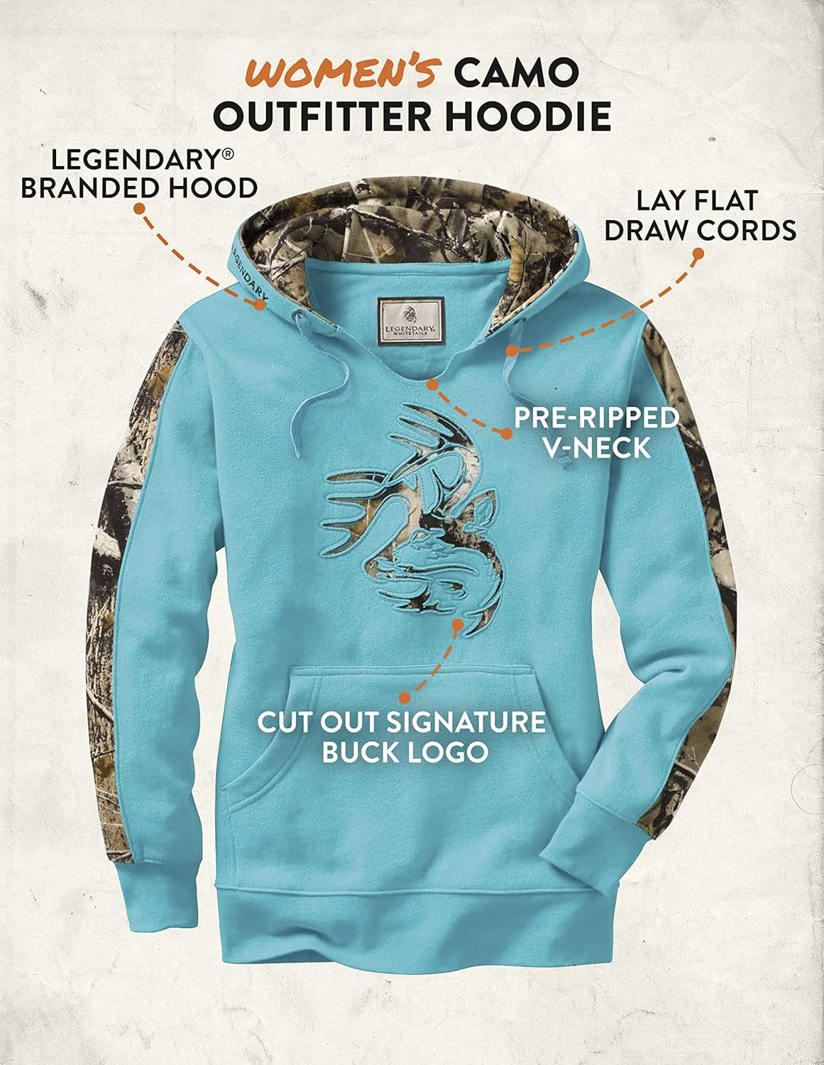 Womens Camo Hoodie Comfy V-Neck with Kangaroo Pocket Pullover Sweatshirt