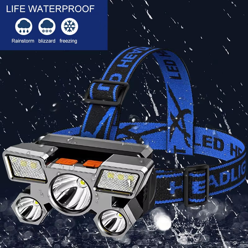 USB Rechargeable Headlamp Portable 5LED Headlight Built in Battery Torch Portable Working Light Fishing Camping Head Light for T