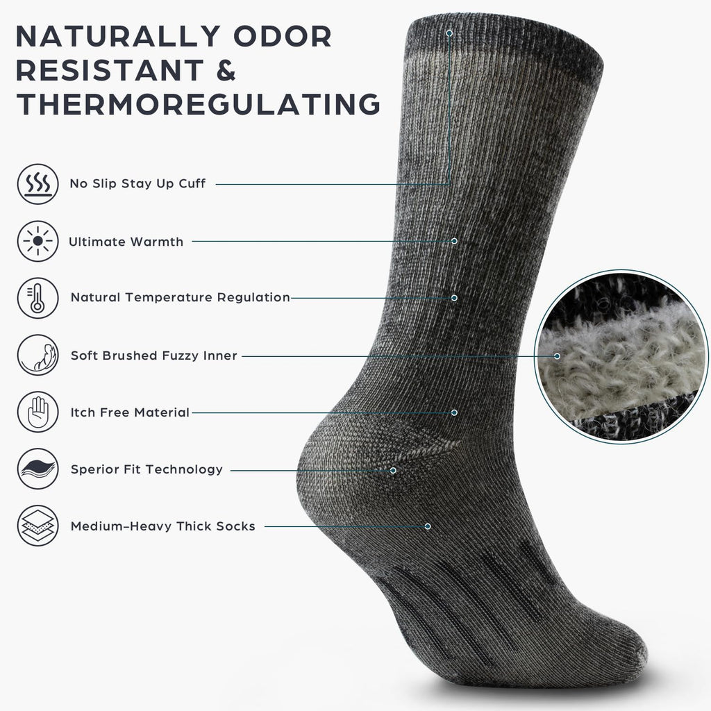 Merino Wool Socks for Men Women - 3 or 6 Pairs 80% Wool - Hiking Socks Warm Socks Crew Style Thermal Moisture Wicking