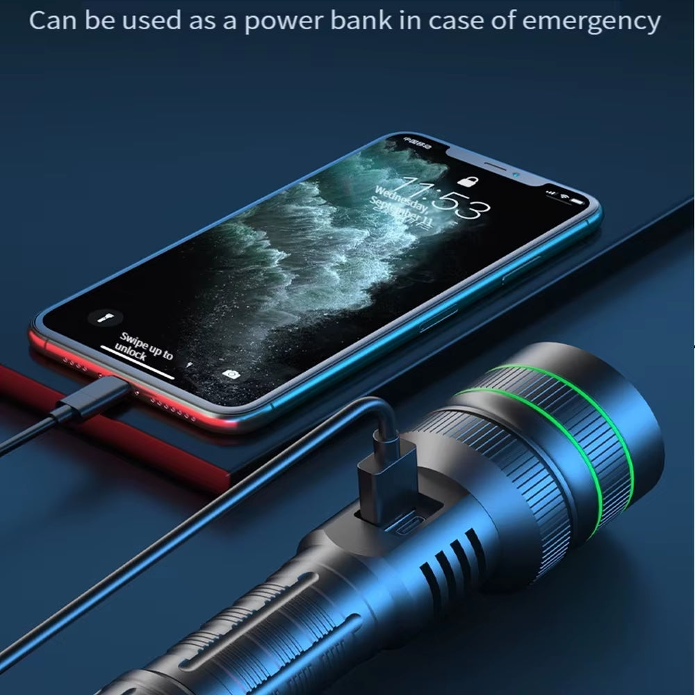 High Power LED Flashlight USB Rechargeable Powerful Tactical Torch Strong Light Lantern Super Long Range Lamp Outdoor Fishing