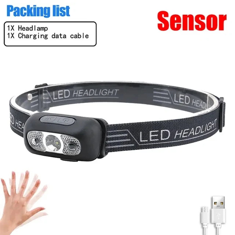 Powerful LED Induction Headlamp Use18650 Rechargeable Battery Headlight Aluminium Outdoor Camping Lamp High Lumen Head Torch