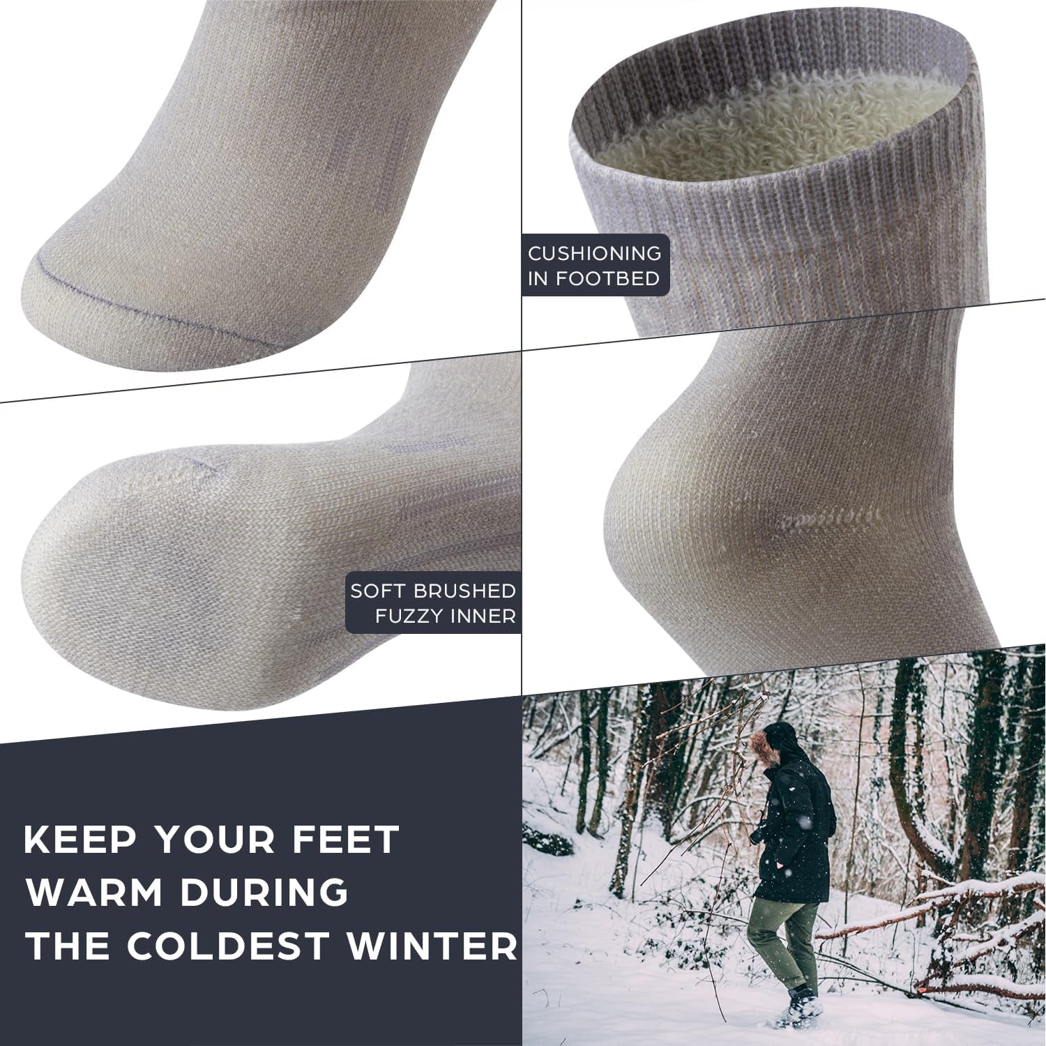 Merino Wool Socks for Men Women - 3 or 6 Pairs 80% Wool - Hiking Socks Warm Socks Crew Style Thermal Moisture Wicking